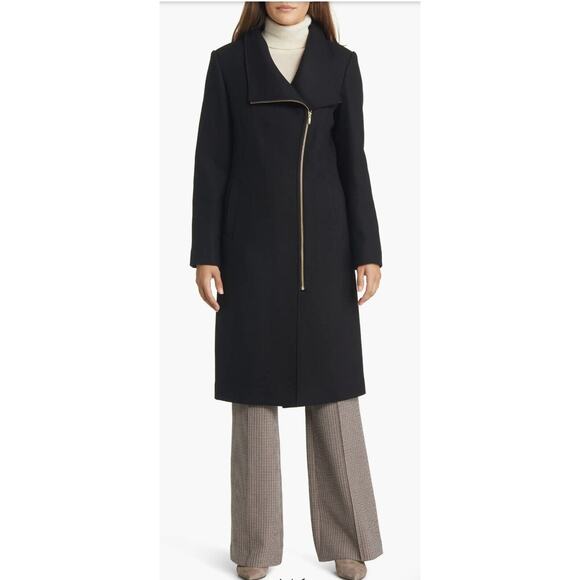 NWT $500 Cole Haan Wool Blend Full Zip Collar Coat Women's 10 Black C4 - Picture 6 of 17